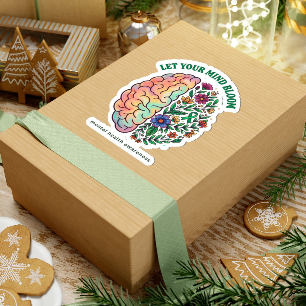 Let Your Mind Bloom Sticker | Mental Health Awareness, Green Ribbon