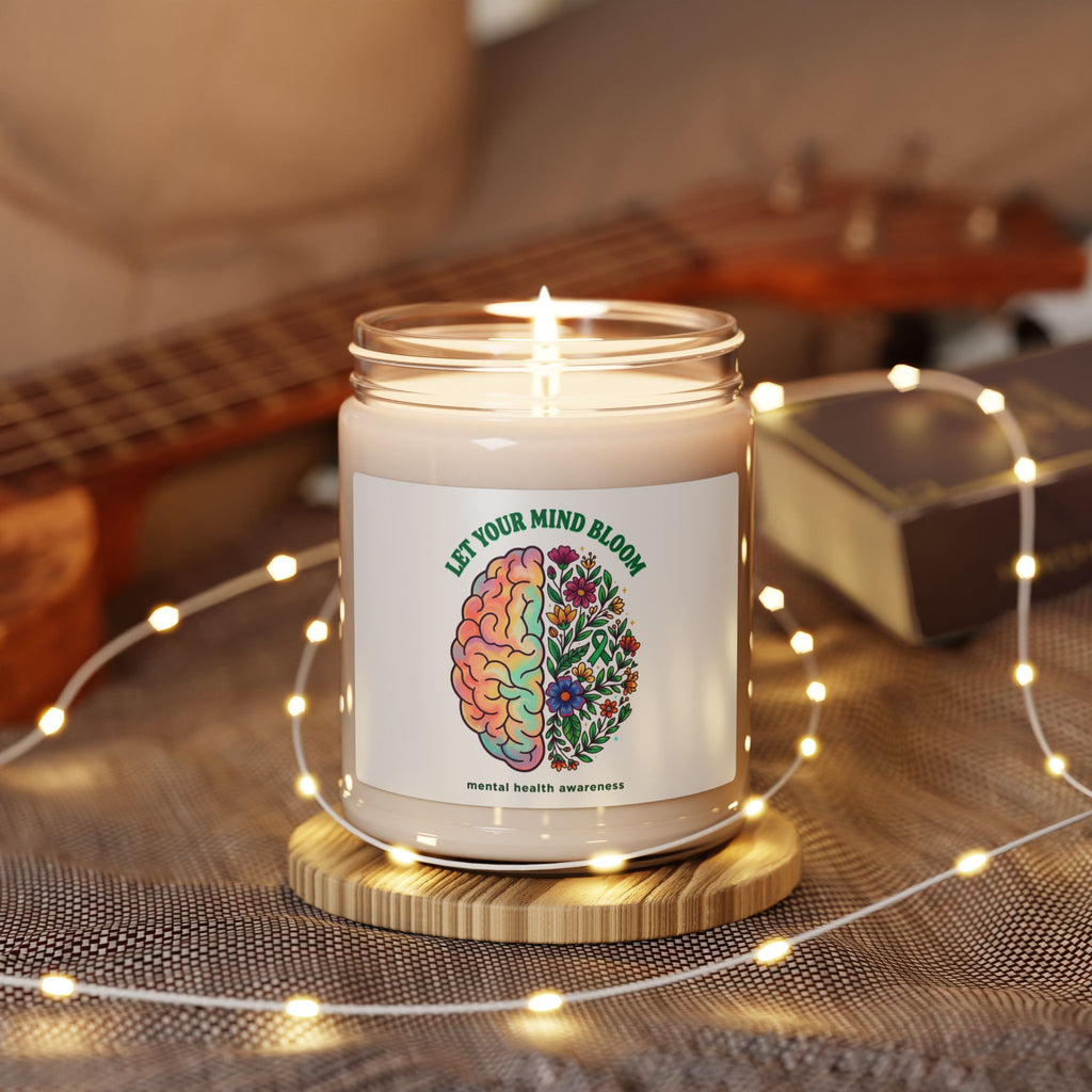 Let Your Mind Bloom Candle | Mental Health Awareness, Green Ribbon