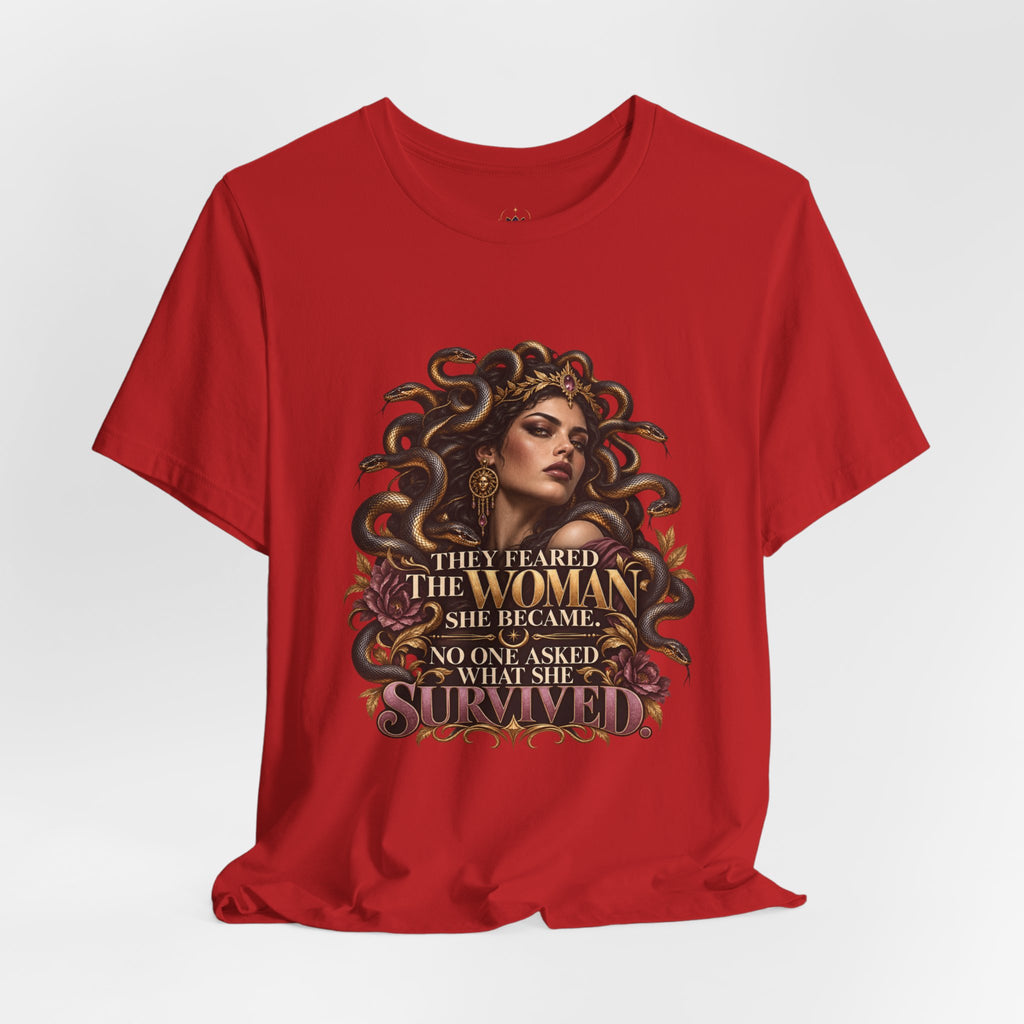 Empowered Woman Graphic Tee — "They Feared the Woman She Became" Inspirational T‑Shirt