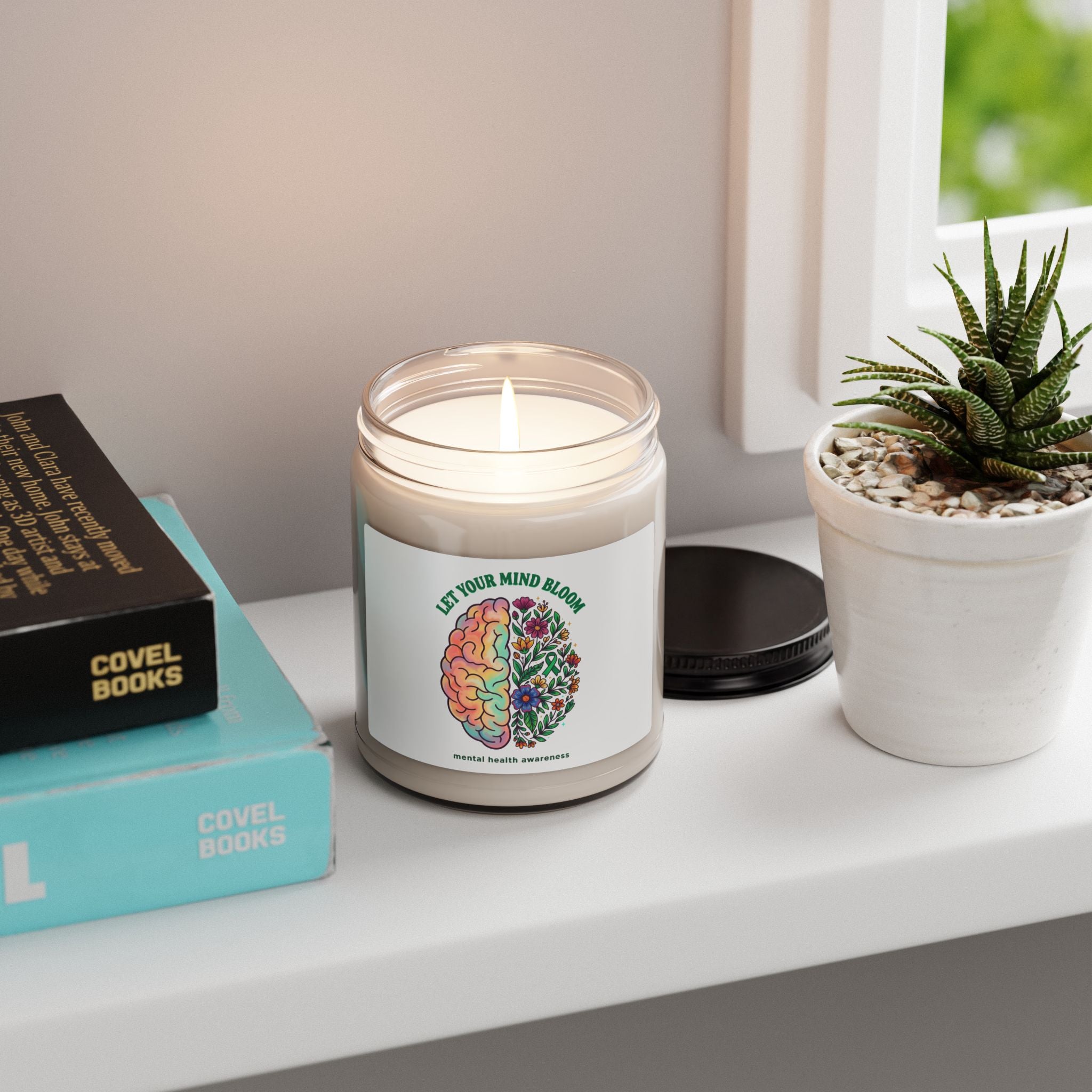 Let Your Mind Bloom Candle | Mental Health Awareness, Green Ribbon