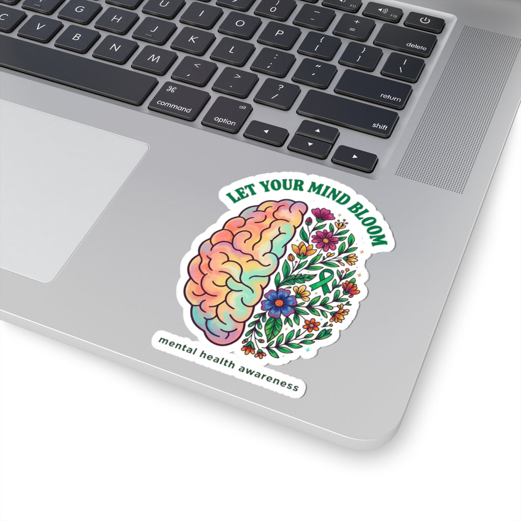 Let Your Mind Bloom Sticker | Mental Health Awareness, Green Ribbon
