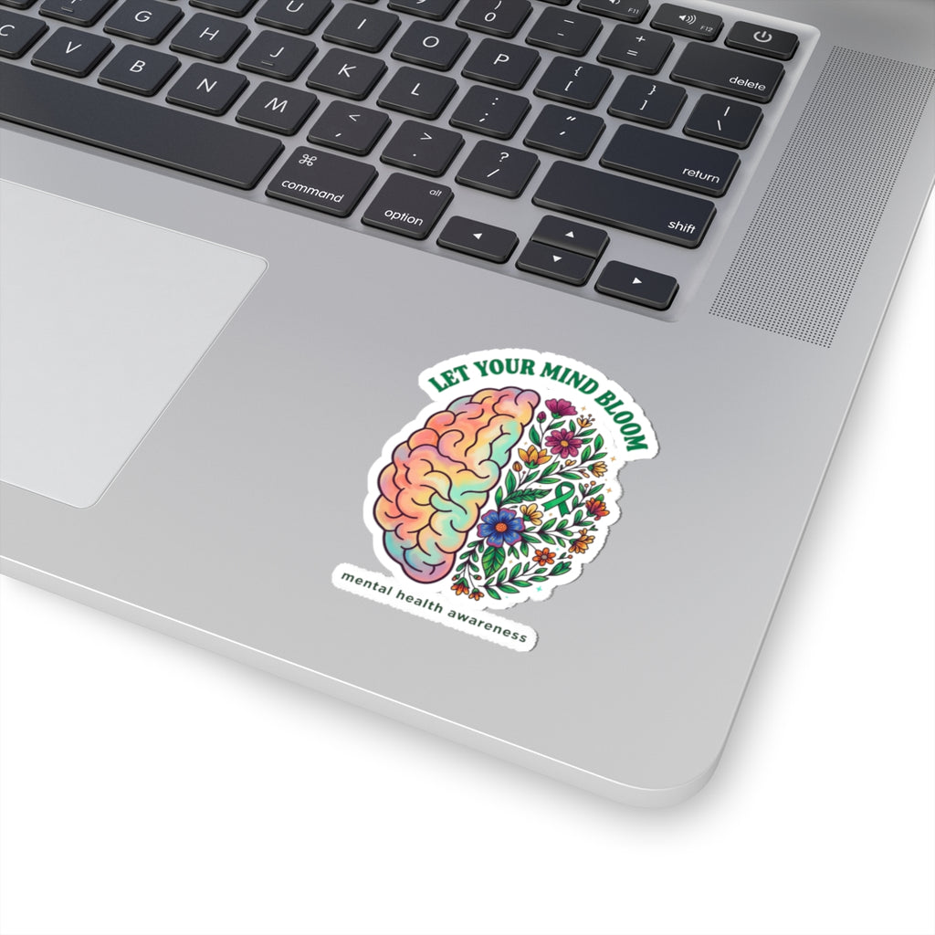 Let Your Mind Bloom Sticker | Mental Health Awareness, Green Ribbon