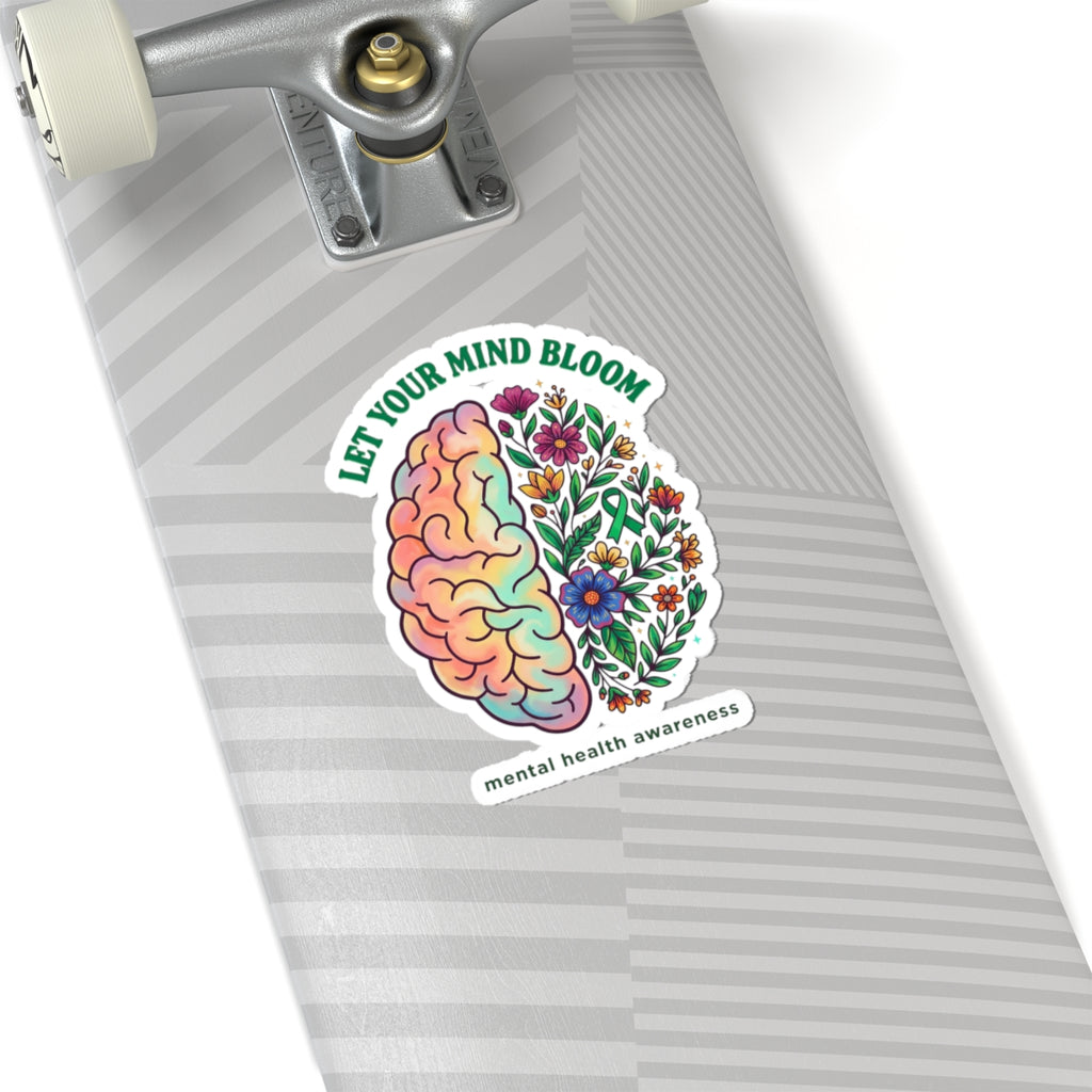 Let Your Mind Bloom Sticker | Mental Health Awareness, Green Ribbon