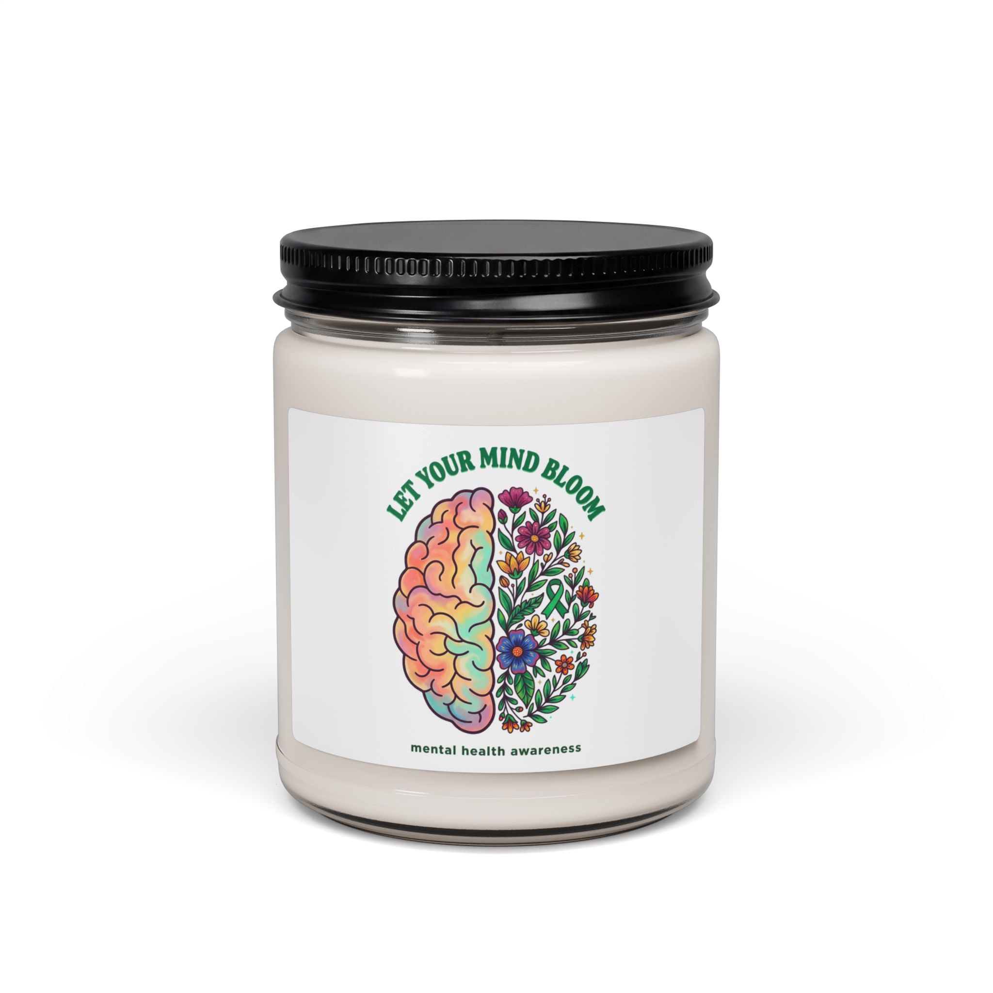 Let Your Mind Bloom Candle | Mental Health Awareness, Green Ribbon