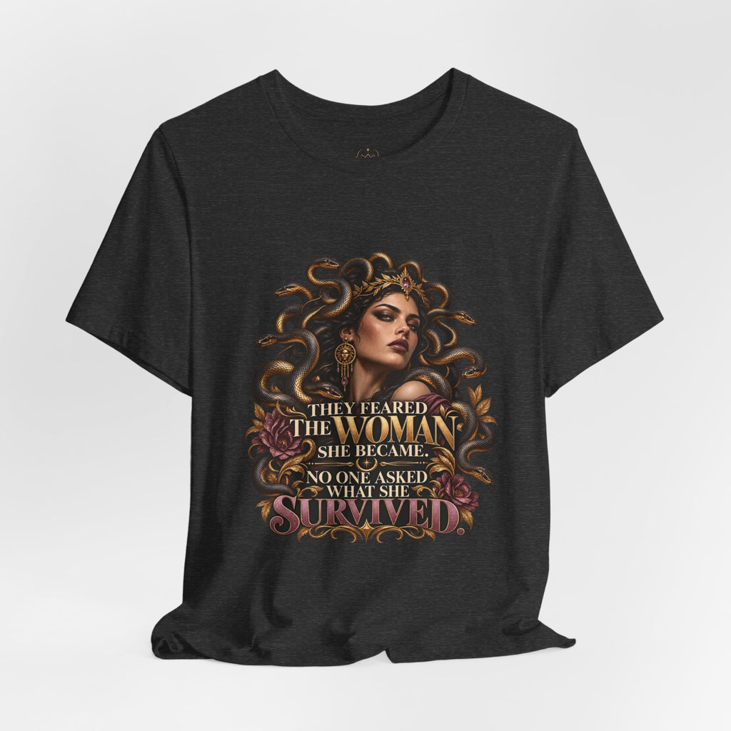Empowered Woman Graphic Tee — "They Feared the Woman She Became" Inspirational T‑Shirt