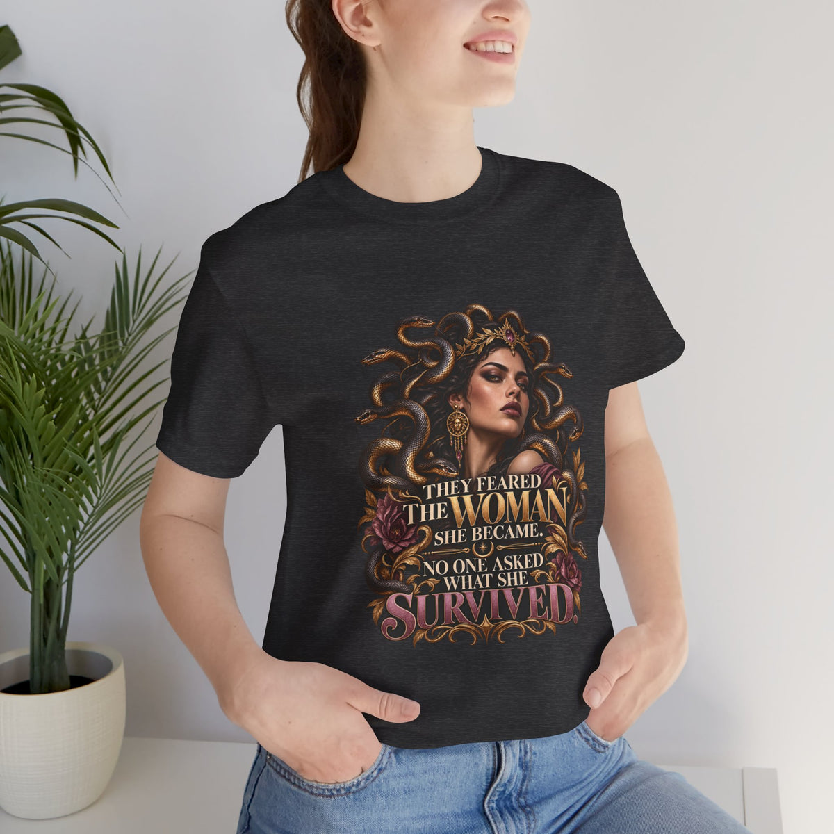 Empowered Woman Graphic Tee — "They Feared the Woman She Became" Inspirational T‑Shirt