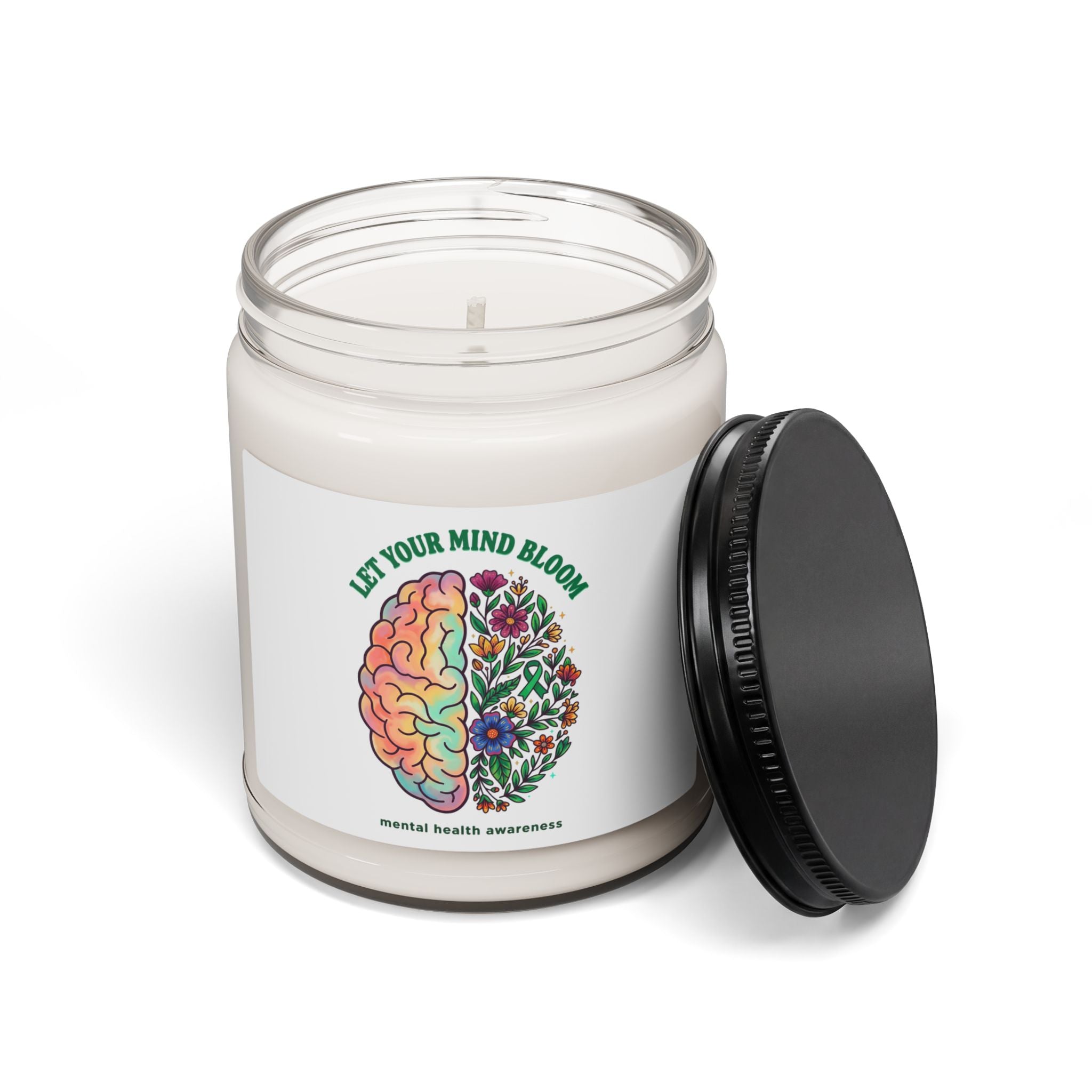 Let Your Mind Bloom Candle | Mental Health Awareness, Green Ribbon