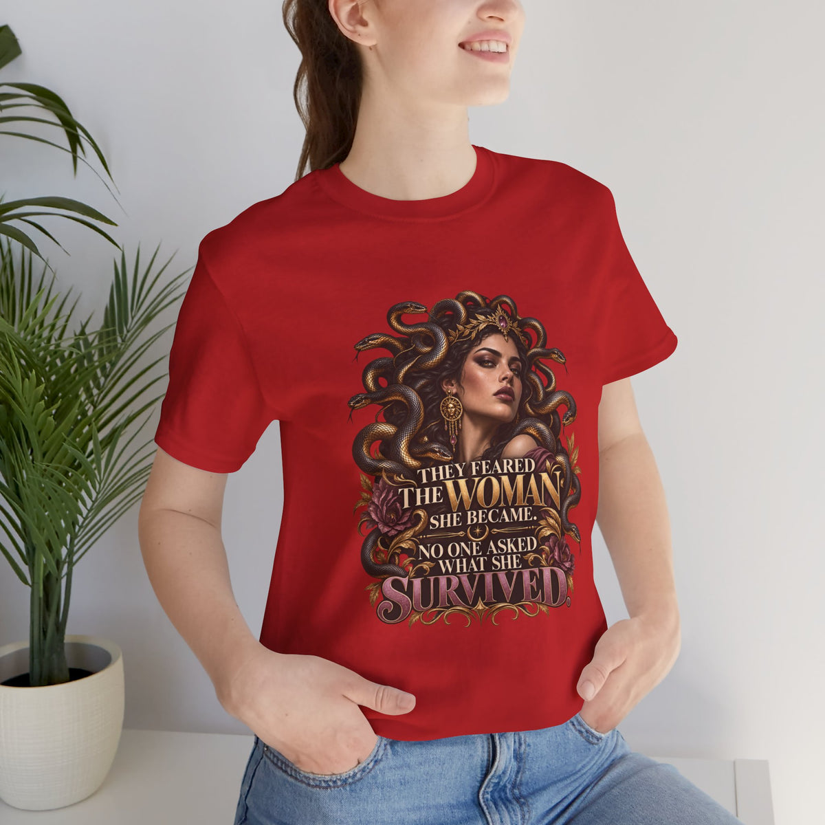 Empowered Woman Graphic Tee — "They Feared the Woman She Became" Inspirational T‑Shirt