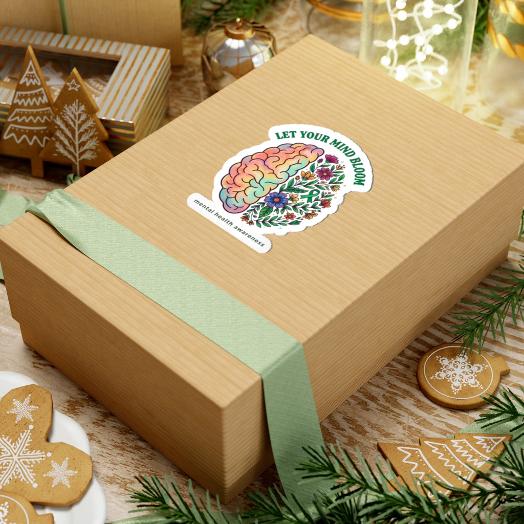 Let Your Mind Bloom Sticker | Mental Health Awareness, Green Ribbon